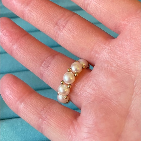 Genuine Honora White Button Pearl Stretch Ring - Picture 3 of 10